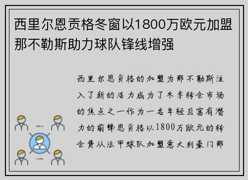 西里尔恩贡格冬窗以1800万欧元加盟那不勒斯助力球队锋线增强 西里尔恩贡格冬窗以1800万欧元加盟那不勒斯助力球队锋线增强